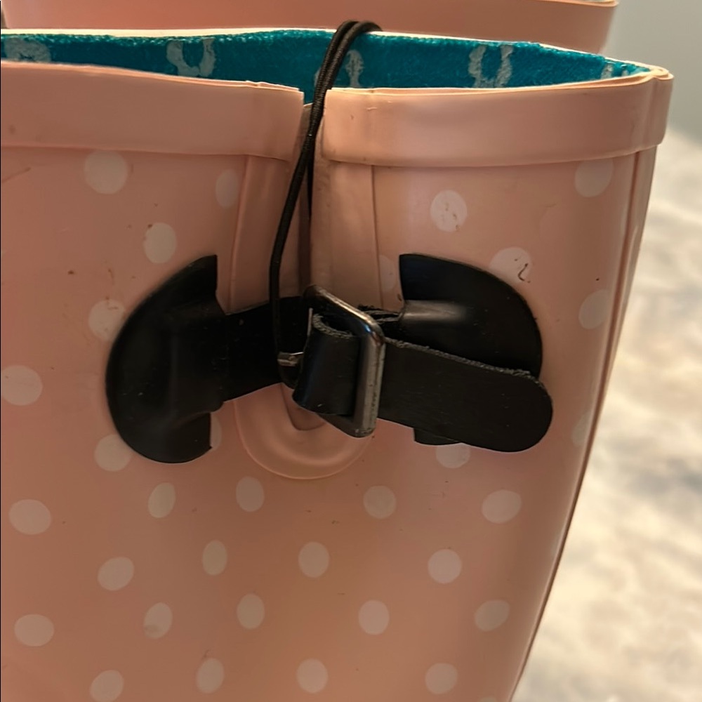 Girls Black and Pink White Polka Dot Rain Boots Platform Sole Size 13 Two Pairs - Picture 9 of 14